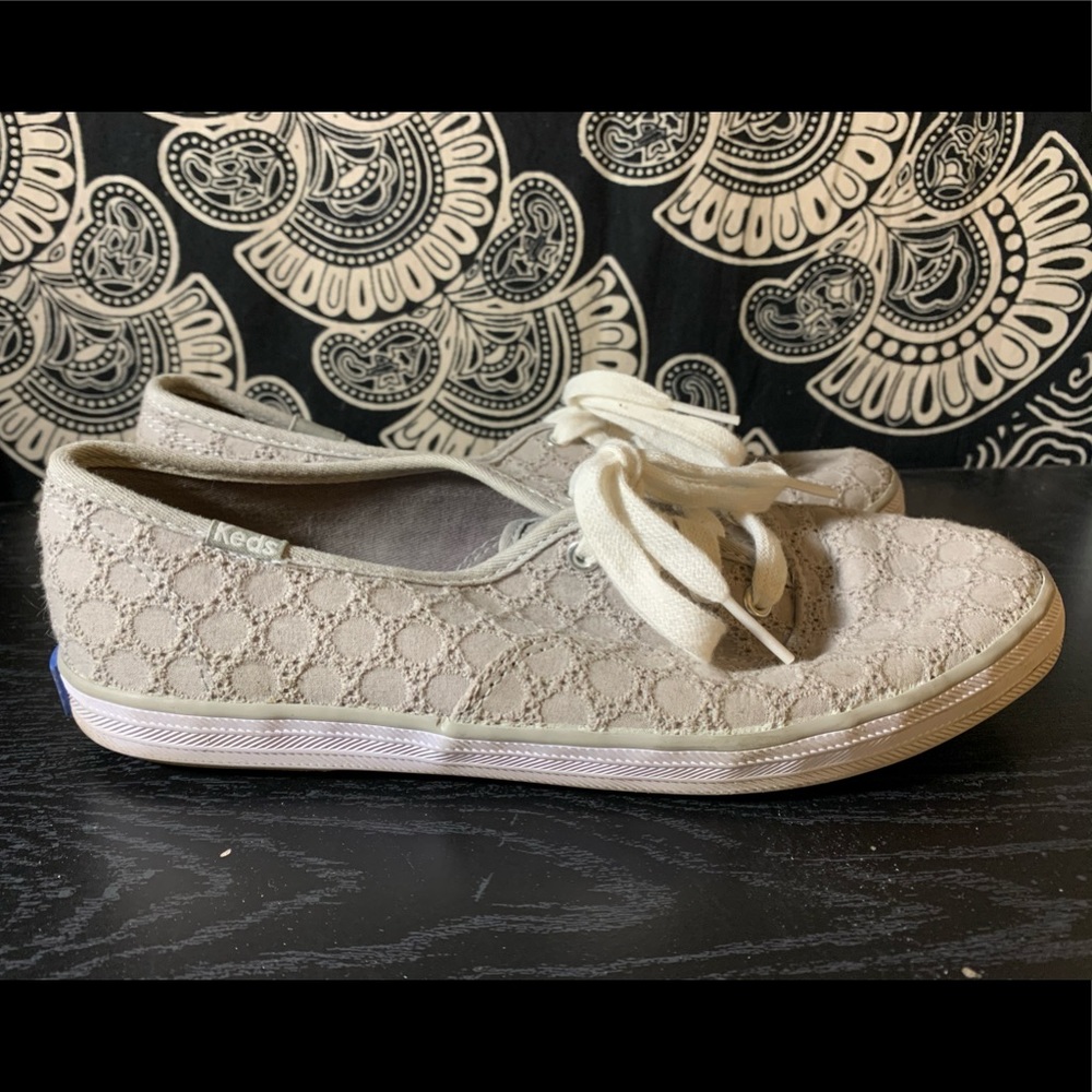 Light Grey Woven Eyelet Lace Keds Sneakers